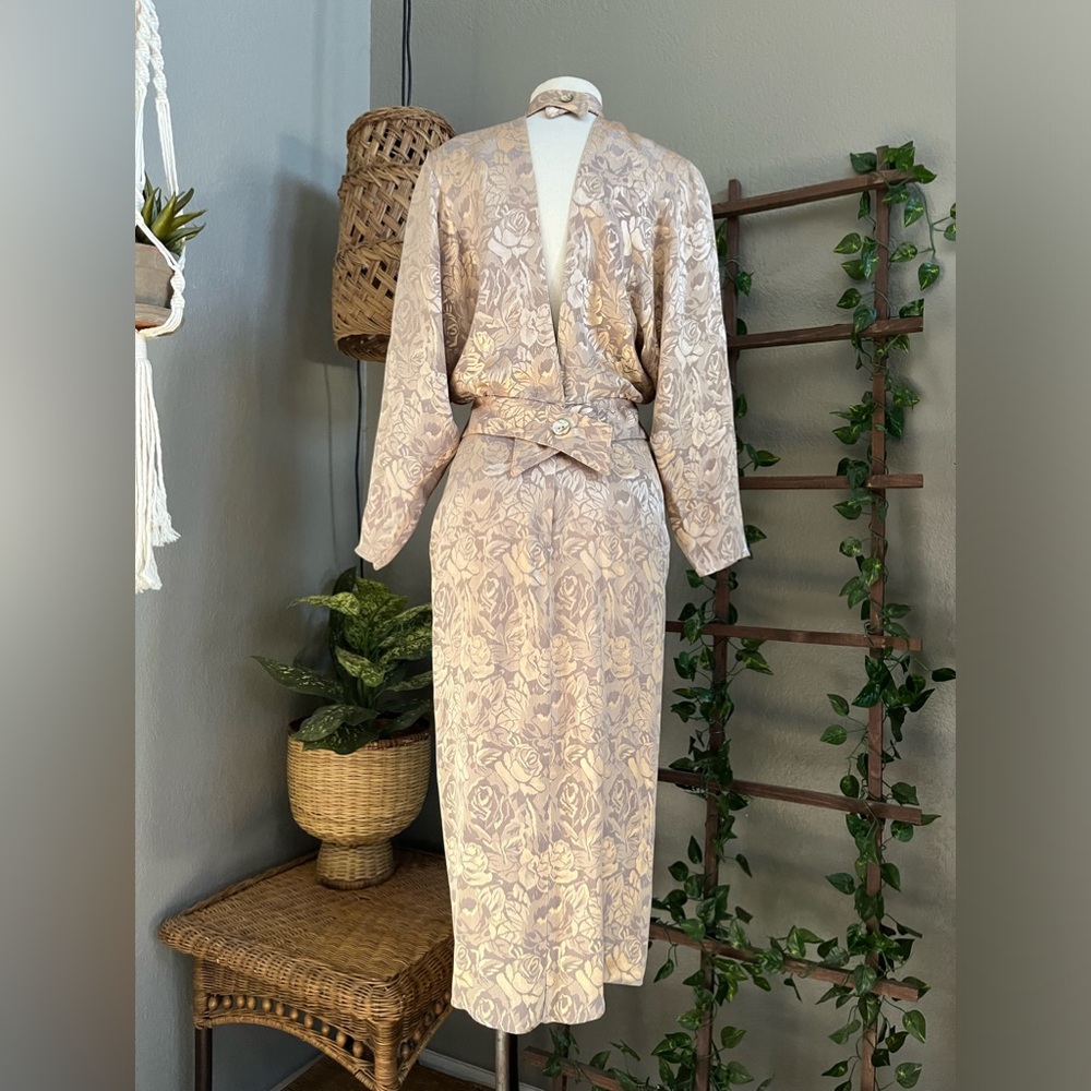 B.B. Collections by Barbara Barbara 80s VTG Metallic Satin Floral Midi Dress - Picture 6 of 15